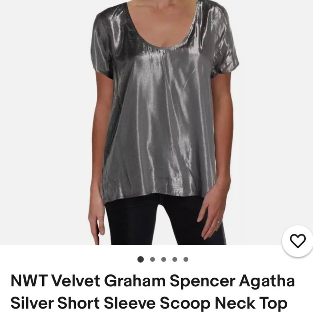 NWT Velvet by Graham and Spencer Agatha Silver Short Sleeve top - size Large